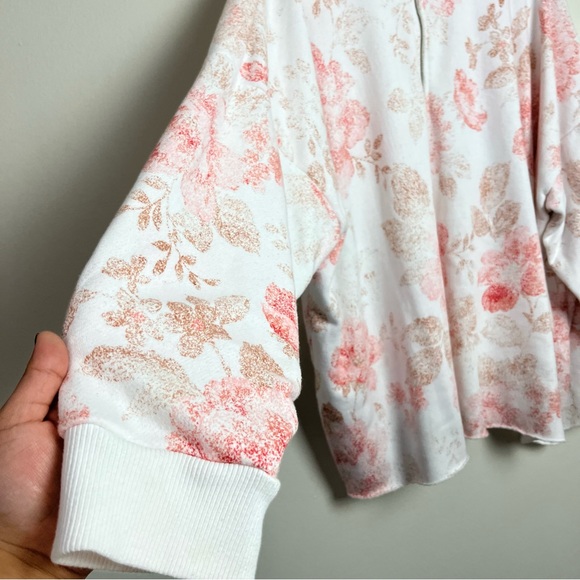 Aerie White Pink Floral Quarter Zip Sweater Size xxl Women - Picture 2 of 8